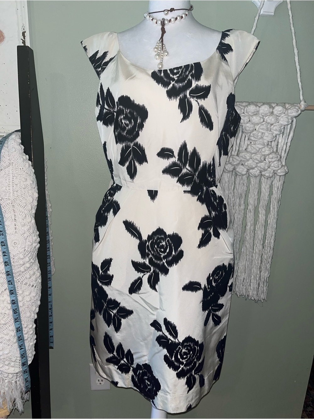 kate spade Cream Sheath Dress with Black Velvet Floral Print